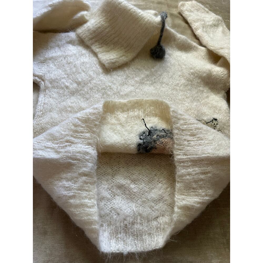 Vintage french Mohair Fuzzy Hand Knit Sweater off white bear rare unique strange - Picture 13 of 13